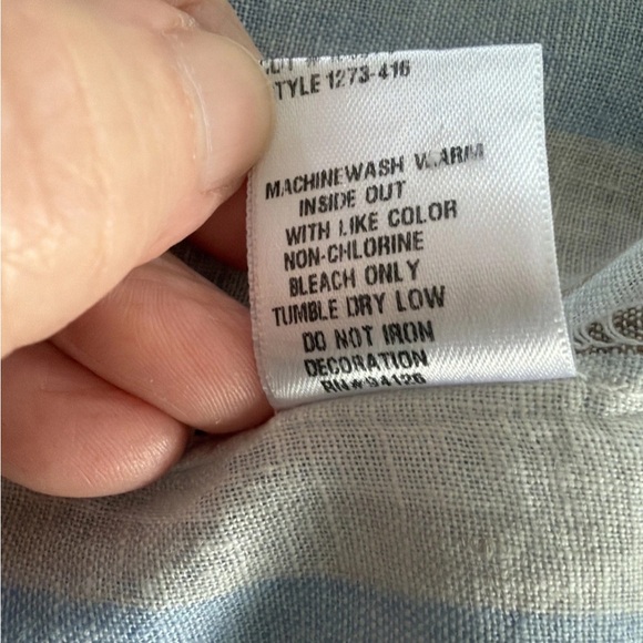 CP Shades Romy Linen Tunic Shirt Light Blue & Brown Stripe Relaxed Fit Size L - Picture 8 of 10